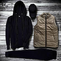 Теплий спортивний костюм чоловічий зимовий на флісі Комплект із жилеткою штани кофта кепка та футболка