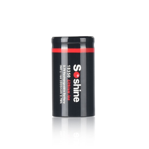 Акумулятор 18350 Li-Ion Soshine 18350-3.7-1000, 820mAh, 8A, 4.2/3.7/3.0V, Black