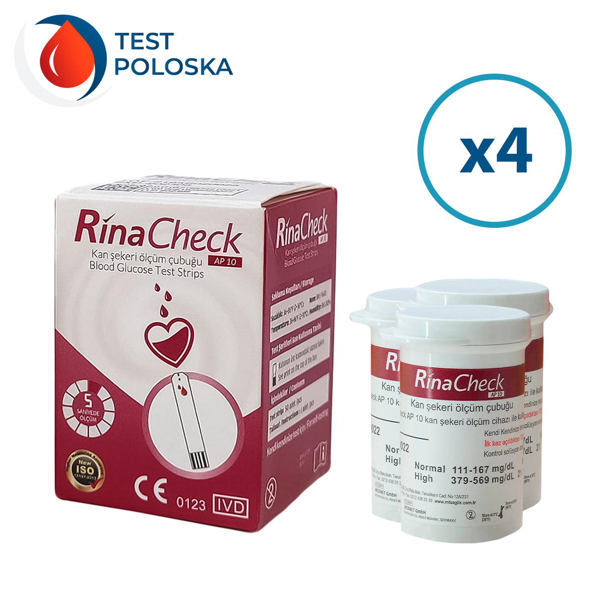 Тест-смужки Ріна Чек (Rina Check) 200 шт. в 4 флаконах по 50 шт в упаковці