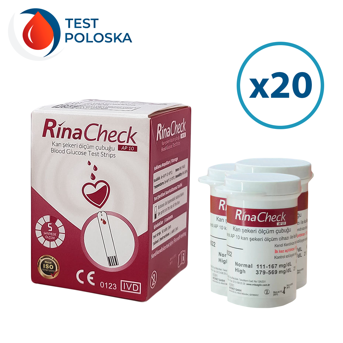 Тест-смужки Ріна Чек (Rina Check) 1000 шт. в 20 флаконах по 50 шт в упаковці