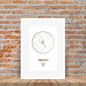 Постер "Зодіак: Телець" фольгований А3, Білий-золотий, А3, англійська