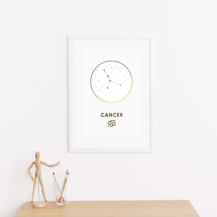 Постер "Зодіак: Рак" фольгований А3, Білий-золотий, А3, англійська, фото 1