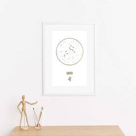 Постер "Зодіак: Лев" фольгований А3, Білий-золотий, А3, англійська
