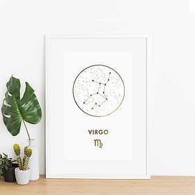 Постер "Зодіак: Діва" фольгований А6, Білий-золотий, А3, англійська