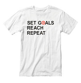Футболка чоловіча "Set Goals Reach Repeat", Білий, L, англійська