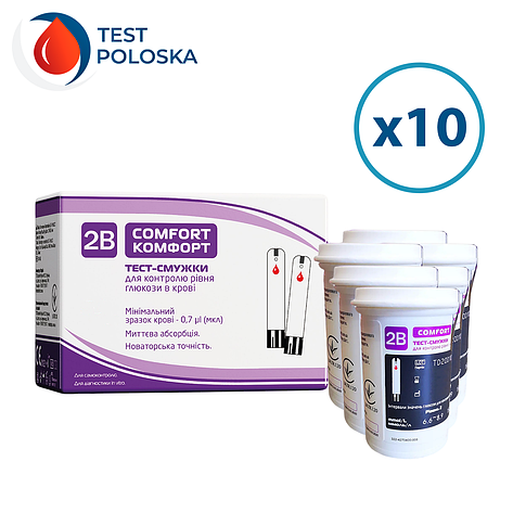 Тест-смужки Тубі Комфорт (2B Comfort) 500 шт. у 20 флаконах по 25 шт. у пакованні, фото 1