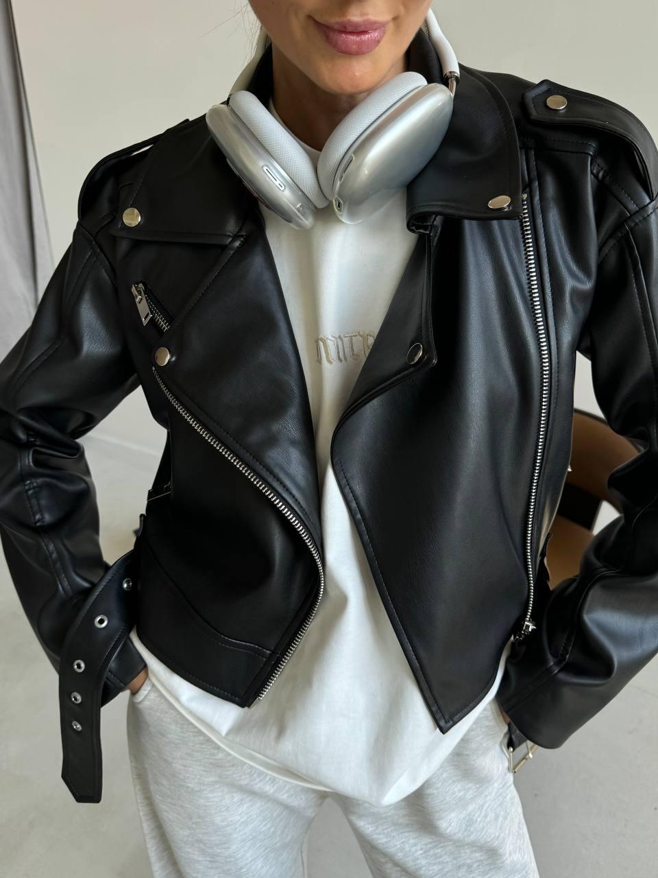 Модна жіноча шкіряна куртка косуха на підкладці Gld2691