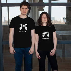 Футболки парні "Player 1 / Player 2", Чорний, XS, XS