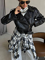 Модна жіноча шкіряна куртка косуха на підкладці Gld2691, фото 3