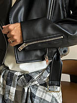 Модна жіноча шкіряна куртка косуха на підкладці Gld2691, фото 4