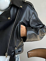 Модна жіноча шкіряна куртка косуха на підкладці Gld2691, фото 5