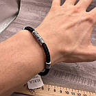 Шовковий плетений чоловічий браслет зі вставками зі срібла 925 проби, фото 3