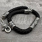 Шовковий плетений чоловічий браслет зі вставками зі срібла 925 проби, фото 5