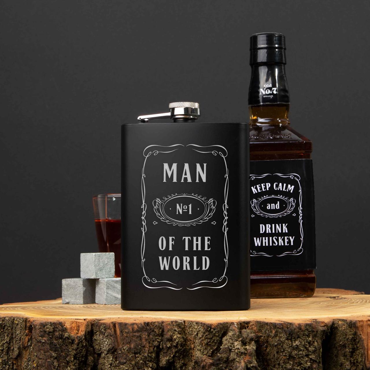 Фляга "Man №1 of the world", англійська, Крафтова коробка