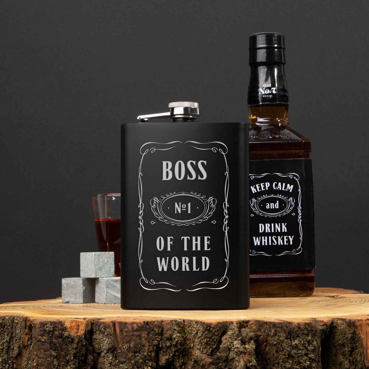 Фляга "Boss №1 of the world", англійська, Крафтова коробка, фото 1