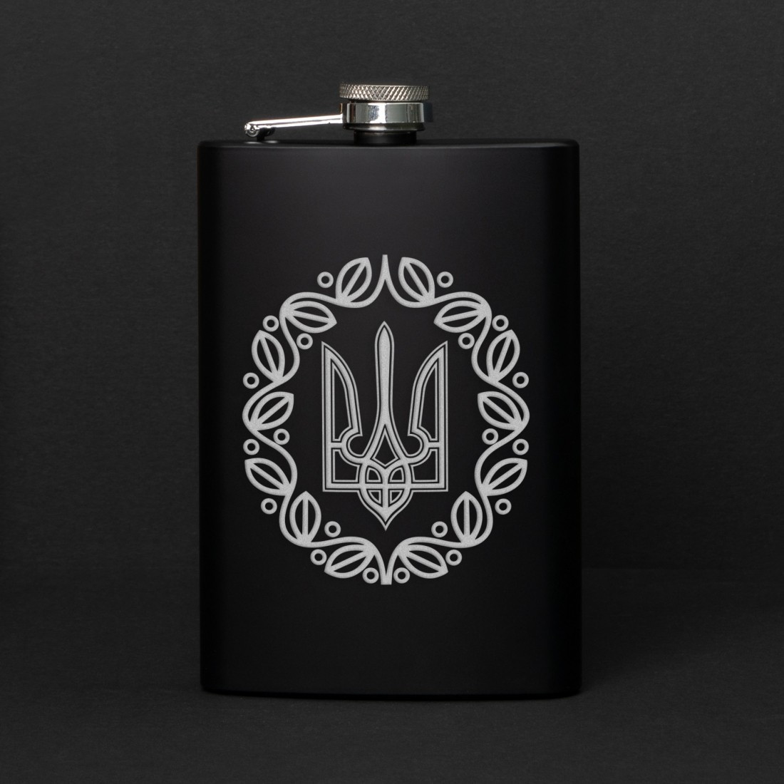 Фляга "Герб з вінком", Крафтова коробка, фото 1