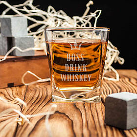 Стакан для віскі квадратний "Drink whiskey", англійська, Крафтова коробка
