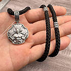 Срібний комплект кулон Козак Характерник і плотний шовковий шнурок зі срібними вставками 925 проби, фото 2