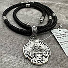 Срібний комплект кулон Козак Характерник і плотний шовковий шнурок зі срібними вставками 925 проби, фото 3