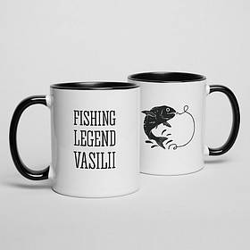 Чашка "Fishing legend" персоналізована, Чорний, англійська, Крафтова коробка, 330 мл