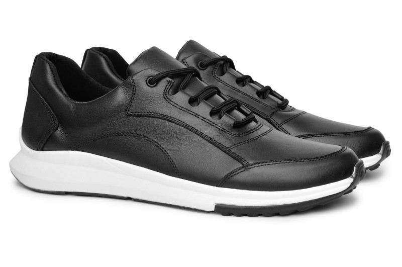 Чоловічі чорні+білі кросівки великих розмірів з натуральної шкіри