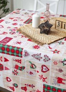 Скатертина новорічна лляна 150х150 Прикраса