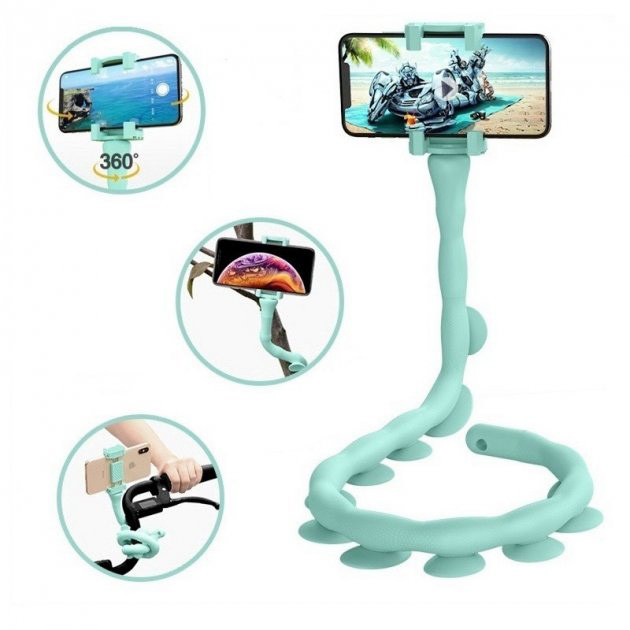 Гнучкий тримач для телефону з універсальними присосками Cute Worm Lazy Holder. EO-281 Колір блакитний
