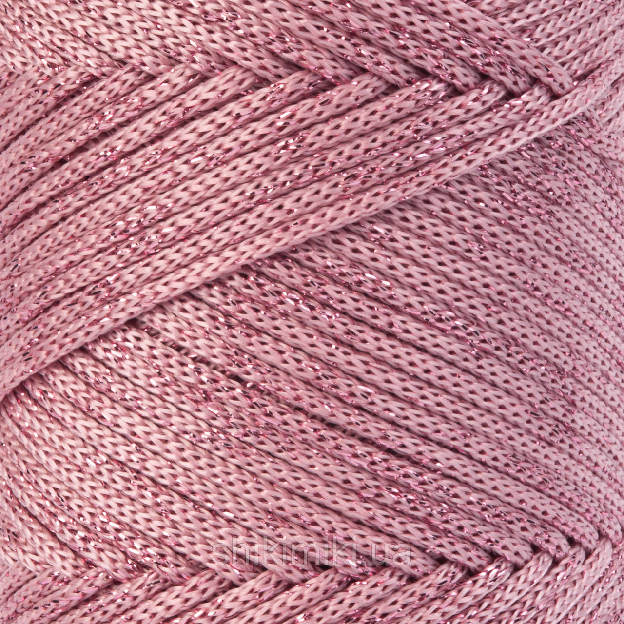Трикотажний шнур з люрексом PP Macrame Glitter, колір Чайна троянда