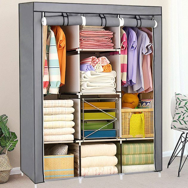Шафа тканинна 3 секції складана з каркасом STORAGE WARDROBE 175 х 130 х 45 см. LP-492 Колір: сірий