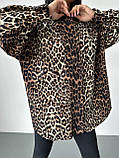 Жіноча сорочка оверсайз із коричневим леопардовим принтом із джинс-котону, фото 3