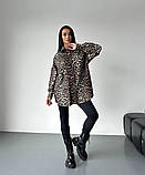 Жіноча сорочка оверсайз із коричневим леопардовим принтом із джинс-котону, фото 2