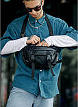 Містка чоловіча сумка чорна, велика бананка через плече, на пояс | модна наплічна, поясна з екошкіри, фото 4