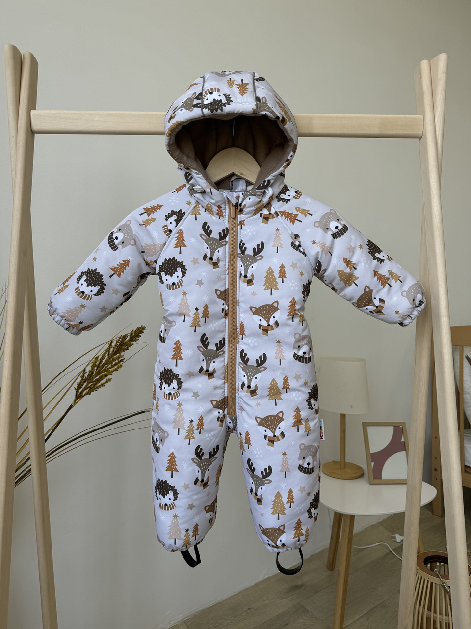 Комбінезон зимовий суцільний дитячий теплий на флісі 80 86 92 98 розмір з капюшоном