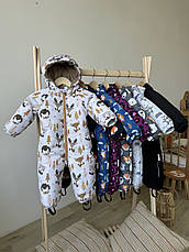 Комбінезон зимовий суцільний дитячий теплий на флісі 80 86 92 98 розмір з капюшоном, фото 4