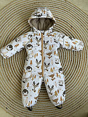 Комбінезон зимовий суцільний дитячий теплий на флісі 80 86 92 98 розмір з капюшоном, фото 5