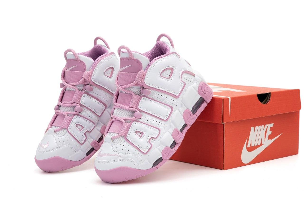 Жіночі кросівки Nike Air More Uptempo White Pink Взуття Найк Аір Аптемпо білі шкіряні демісезон