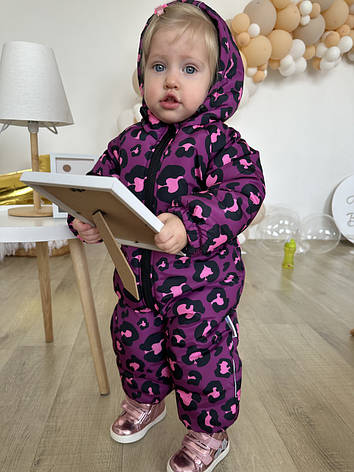 Комбінезон зимовий суцільний дитячий теплий на флісі 80 86 92 98 розмір з капюшоном, фото 1