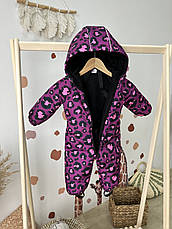 Комбінезон зимовий суцільний дитячий теплий на флісі 80 86 92 98 розмір з капюшоном, фото 2