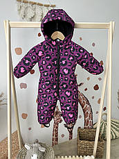 Комбінезон зимовий суцільний дитячий теплий на флісі 80 86 92 98 розмір з капюшоном, фото 5