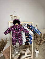 Комбінезон зимовий суцільний дитячий теплий на флісі 80 86 92 98 розмір з капюшоном, фото 4