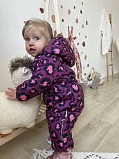 Комбінезон зимовий суцільний дитячий теплий на флісі 80 86 92 98 розмір з капюшоном, фото 2