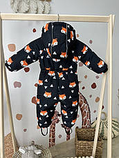 Комбінезон зимовий суцільний дитячий теплий на флісі 80 86 92 98 розмір з капюшоном, фото 2