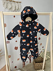 Комбінезон зимовий суцільний дитячий теплий на флісі 80 86 92 98 розмір з капюшоном, фото 5