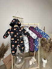 Комбінезон зимовий суцільний дитячий теплий на флісі 80 86 92 98 розмір з капюшоном, фото 3