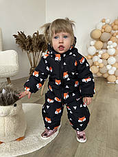 Комбінезон зимовий суцільний дитячий теплий на флісі 80 86 92 98 розмір з капюшоном, фото 4