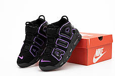 Жіночі кросівки Nike Air More Uptempo Black violet Найк Аїр Аптемпо чорні з фіолетовим шкіра демісезон, фото 4