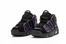Жіночі кросівки Nike Air More Uptempo Black violet Найк Аїр Аптемпо чорні з фіолетовим шкіра демісезон, фото 5