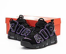 Жіночі кросівки Nike Air More Uptempo Black violet Найк Аїр Аптемпо чорні з фіолетовим шкіра демісезон, фото 3