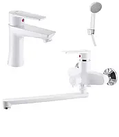 Набір змішувачів для ванної та умивальника Plamix Oscar 006 EURO та Oscar 001 білий + душовий набір