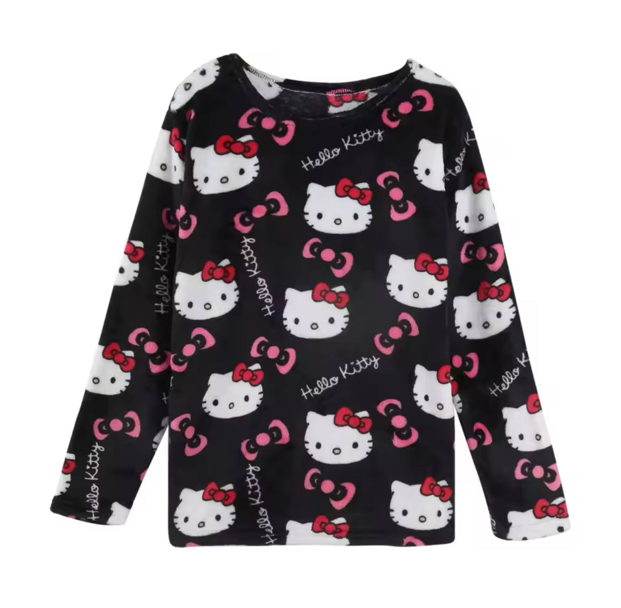 Кофта-лонгслив Hello Kitty. Піжамна кофта хелоу кіті. Стильна Пухнаста Мягка Чорно-Рожева унісекс